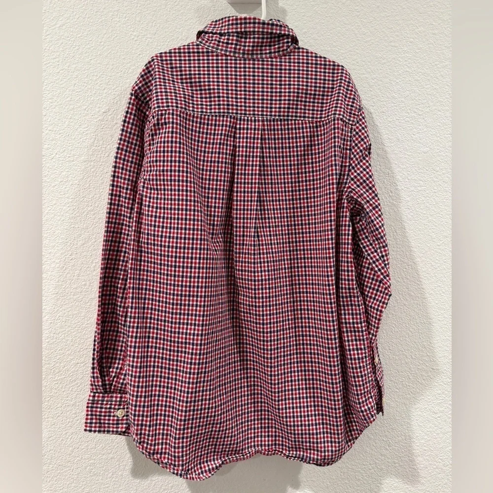 Ralph Lauren Boys Plaid Button Down Collared Logo Red White Blue Shirt Medium